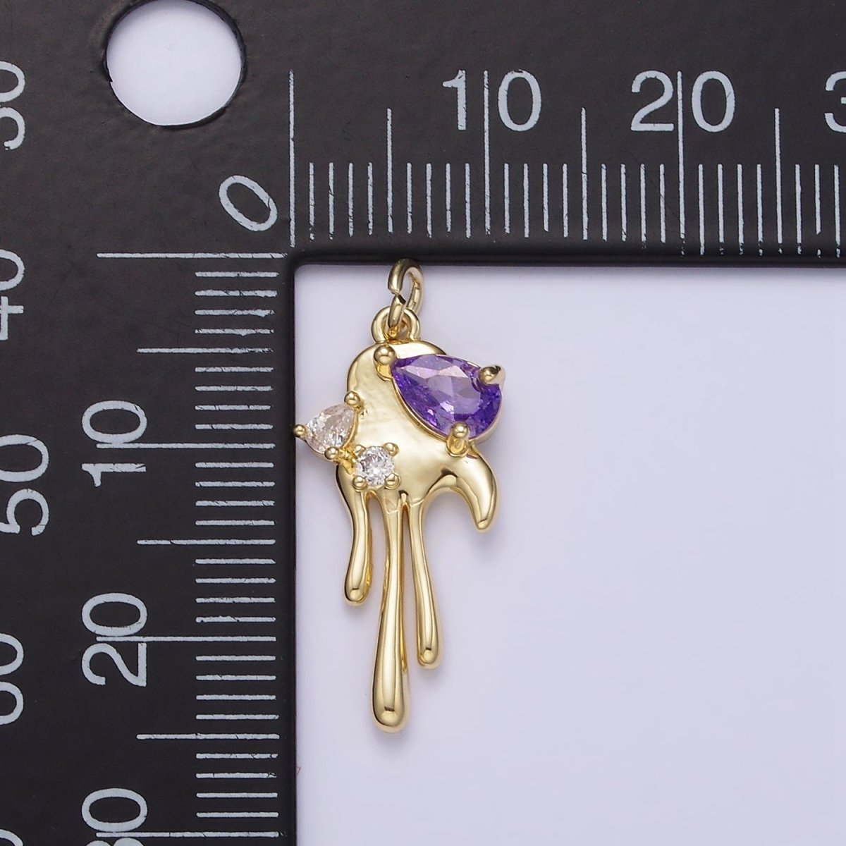 14K Gold plated Clear, Purple CZ Teardrop Molten Drip Charm | AG204 AG205