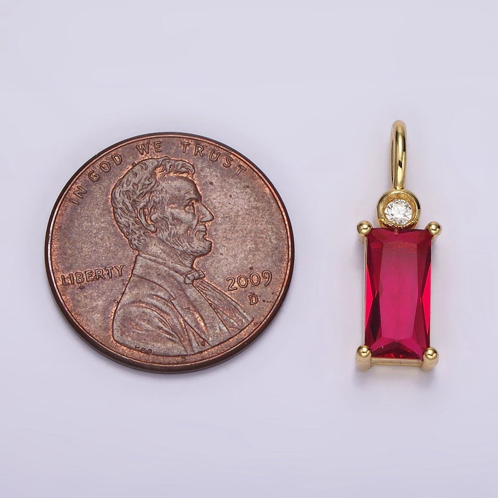 14K Gold plated Clear, Purple, Fuchsia, Green, Blue, Black Baguette CZ Pendant | N1955 - N1960