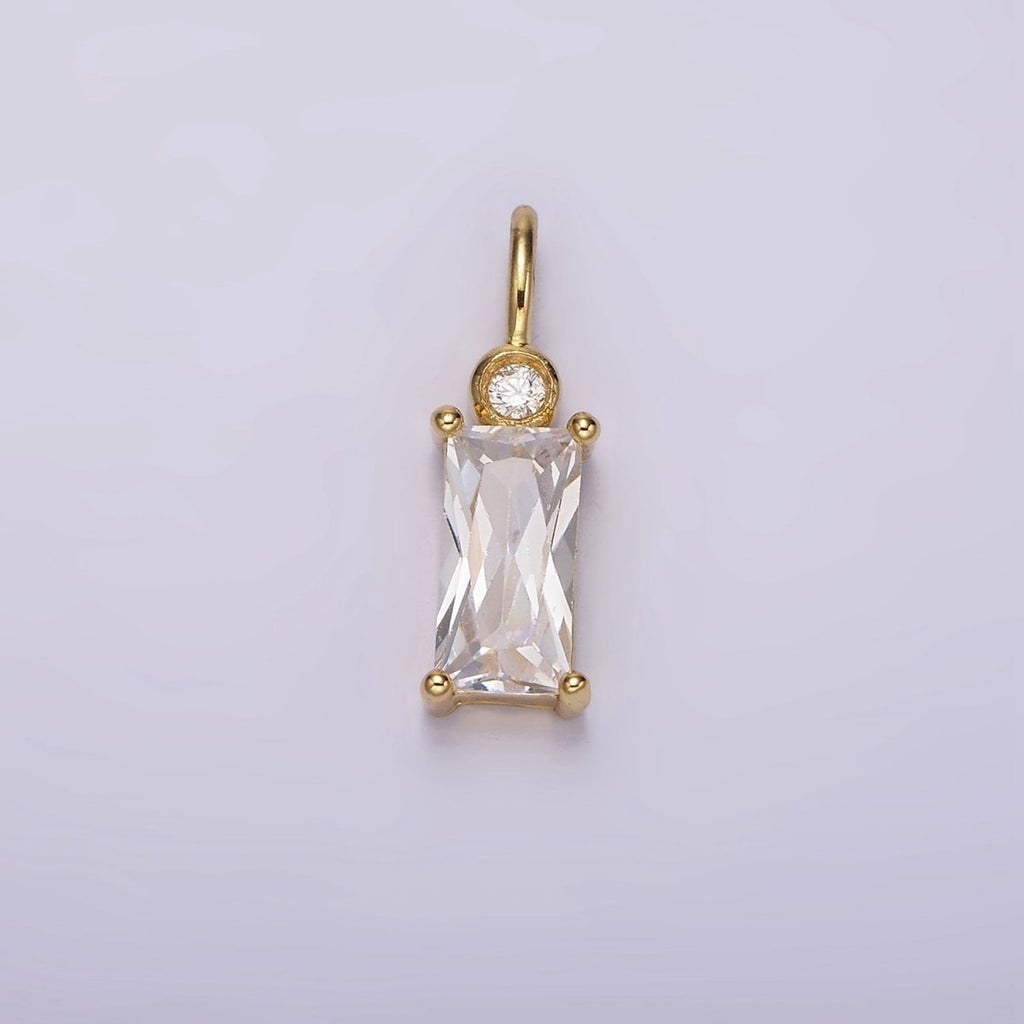 14K Gold plated Clear, Purple, Fuchsia, Green, Blue, Black Baguette CZ Pendant | N1955 - N1960
