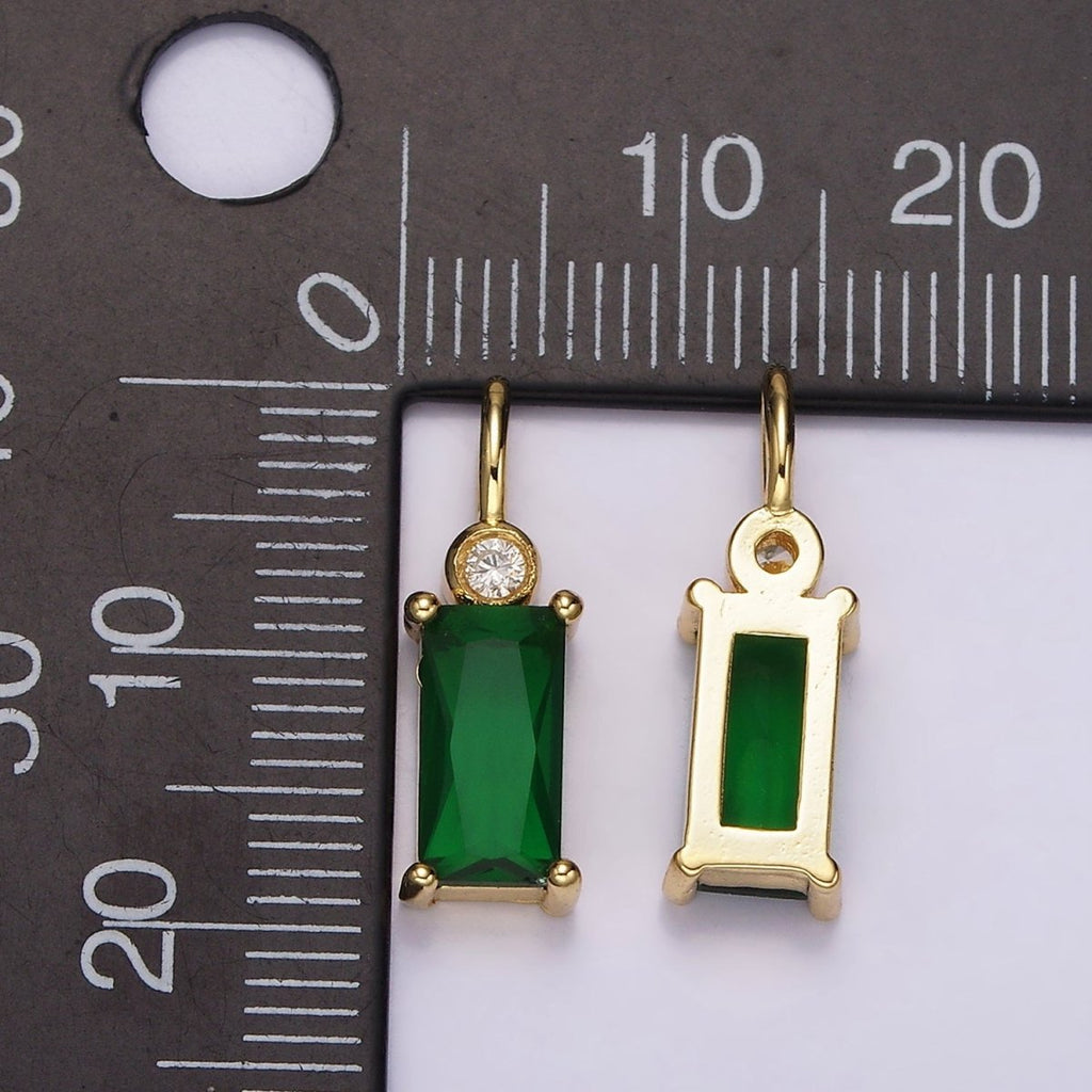 14K Gold plated Clear, Purple, Fuchsia, Green, Blue, Black Baguette CZ Pendant | N1955 - N1960