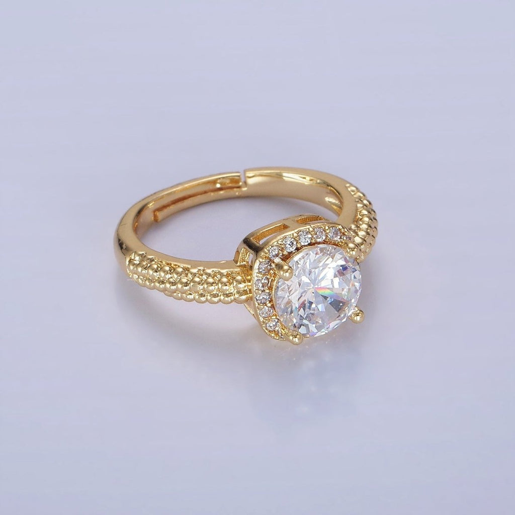 14K Gold plated Clear, Purple, Green, Pink, Black, Red CZ Solitaire Bubble Ring | O1373 - O1378