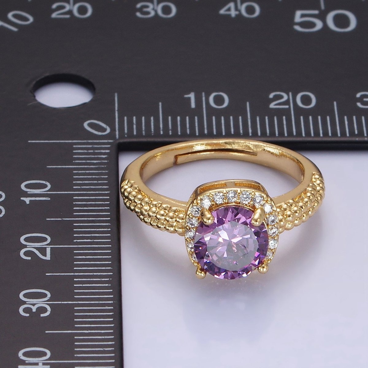 14K Gold plated Clear, Purple, Green, Pink, Black, Red CZ Solitaire Bubble Ring | O1373 - O1378