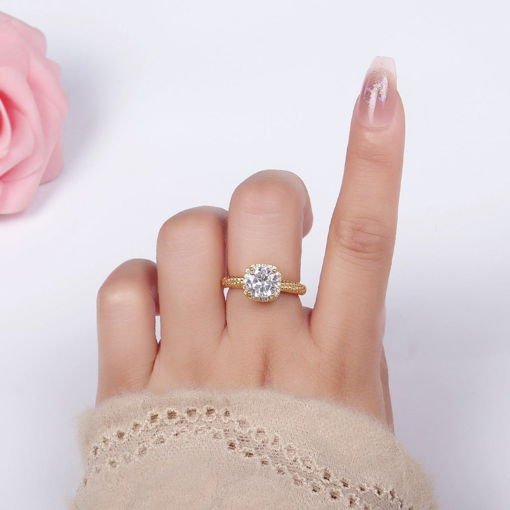 14K Gold plated Clear, Purple, Green, Pink, Black, Red CZ Solitaire Bubble Ring | O1373 - O1378