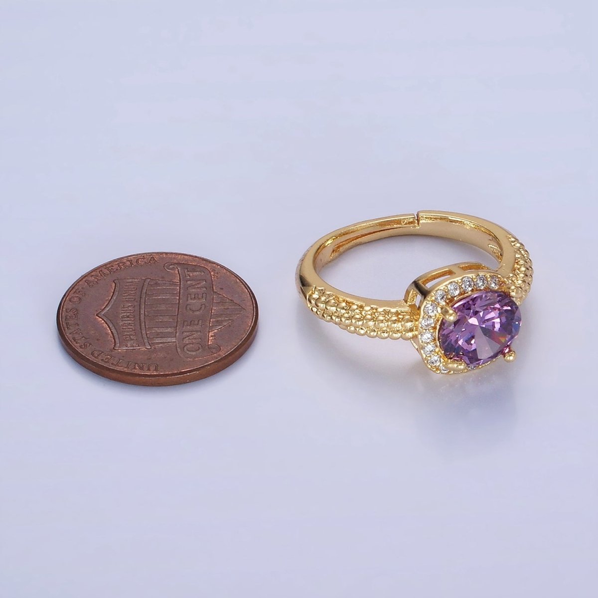 14K Gold plated Clear, Purple, Green, Pink, Black, Red CZ Solitaire Bubble Ring | O1373 - O1378