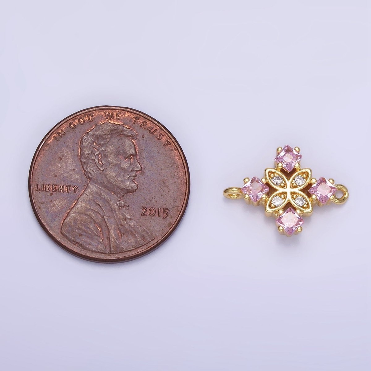 14K Gold plated Clear, Purple, Green, Red, Pink Rhombus CZ Flower Connector | G339 - G341 - DLUXCA