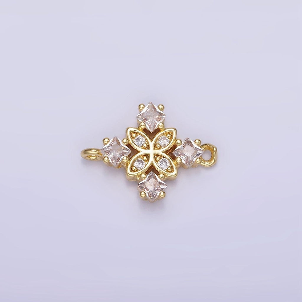 14K Gold plated Clear, Purple, Green, Red, Pink Rhombus CZ Flower Connector | G339 - G341 - DLUXCA