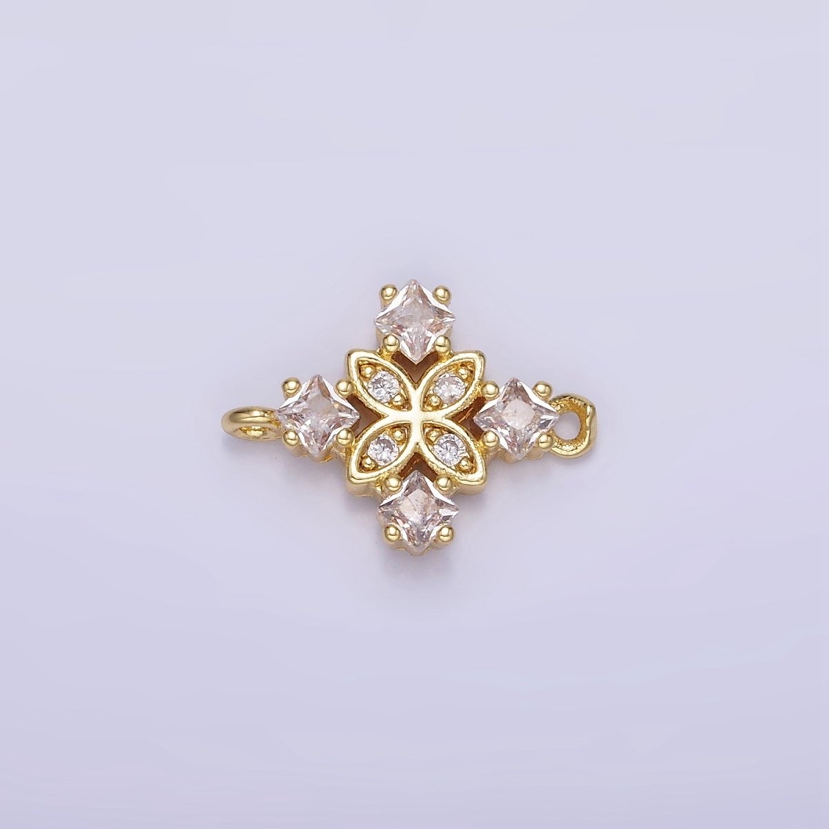 14K Gold plated Clear, Purple, Green, Red, Pink Rhombus CZ Flower Connector | G339 - G341 - DLUXCA