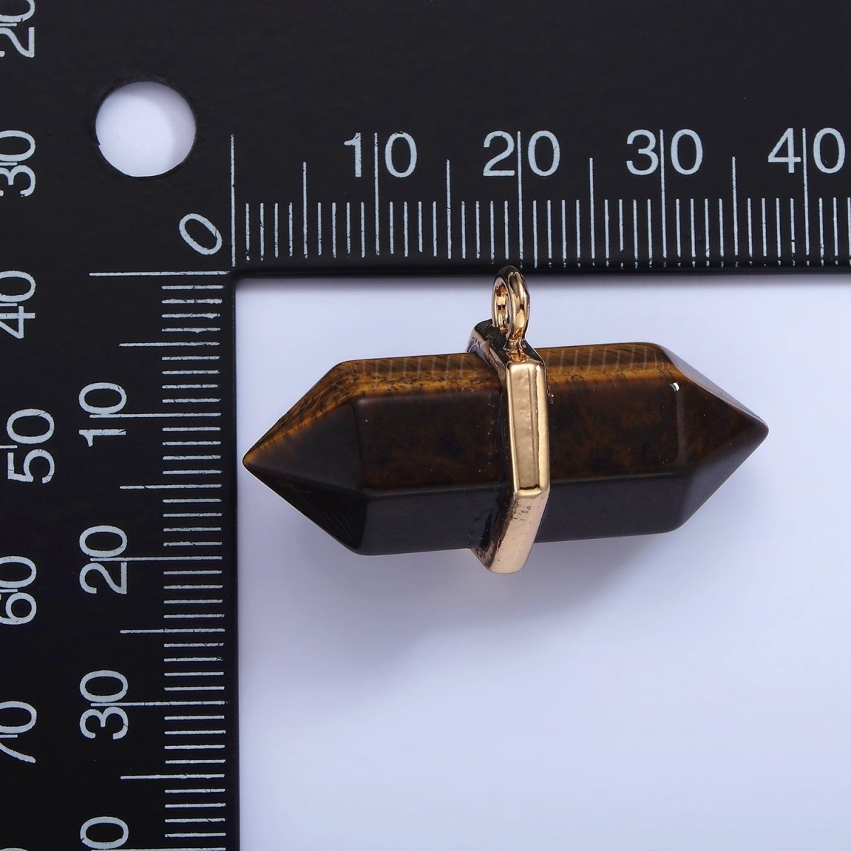 14K Gold plated Clear Quartz, Lapis Lazuli, Tiger Eye, Rose Quartz, Onyx, Labradorite Pointed Wand Charm | N1678 - N1683