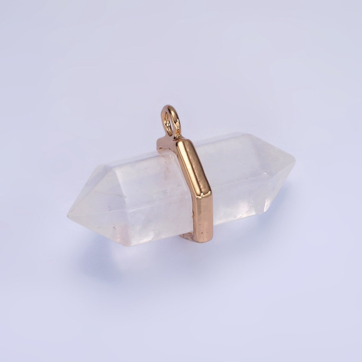 14K Gold plated Clear Quartz, Lapis Lazuli, Tiger Eye, Rose Quartz, Onyx, Labradorite Pointed Wand Charm | N1678 - N1683