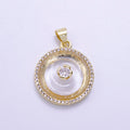 14K Gold plated Clear Quartz, Rose Quartz, Amethyst Round Micro Paved CZ Pendant | AH058 - AH060