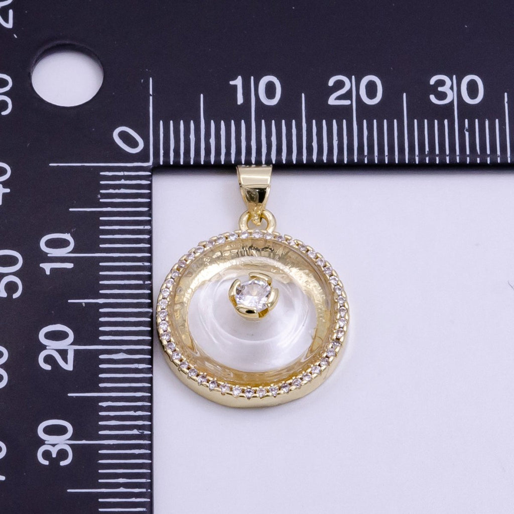 14K Gold plated Clear Quartz, Rose Quartz, Amethyst Round Micro Paved CZ Pendant | AH058 - AH060
