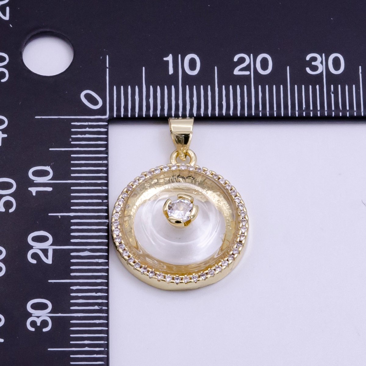 14K Gold plated Clear Quartz, Rose Quartz, Amethyst Round Micro Paved CZ Pendant | AH058 - AH060