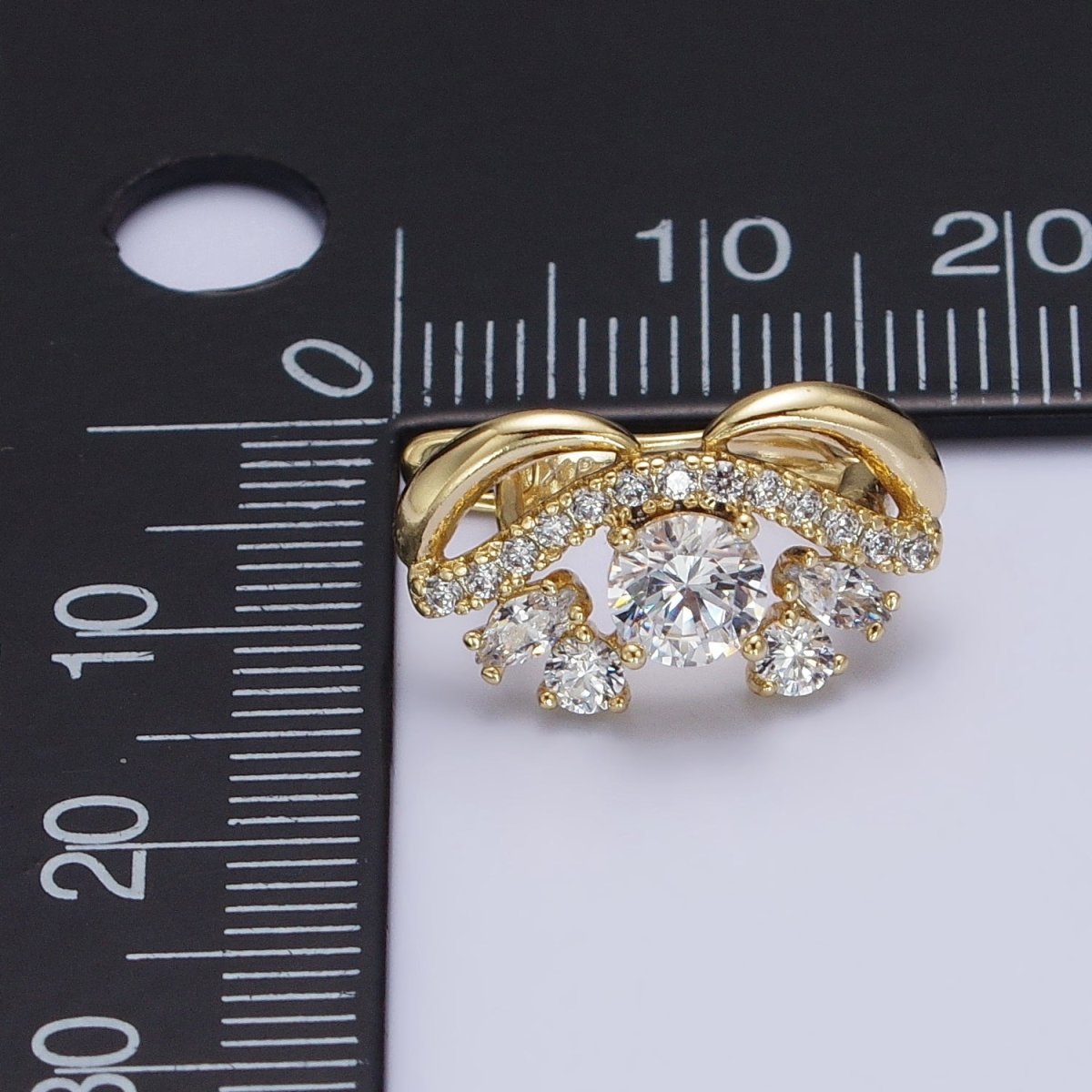 14K Gold plated Clear Round CZ Micro Paved Geometric Curved Band English Lock Earrings | AD1526 - DLUXCA