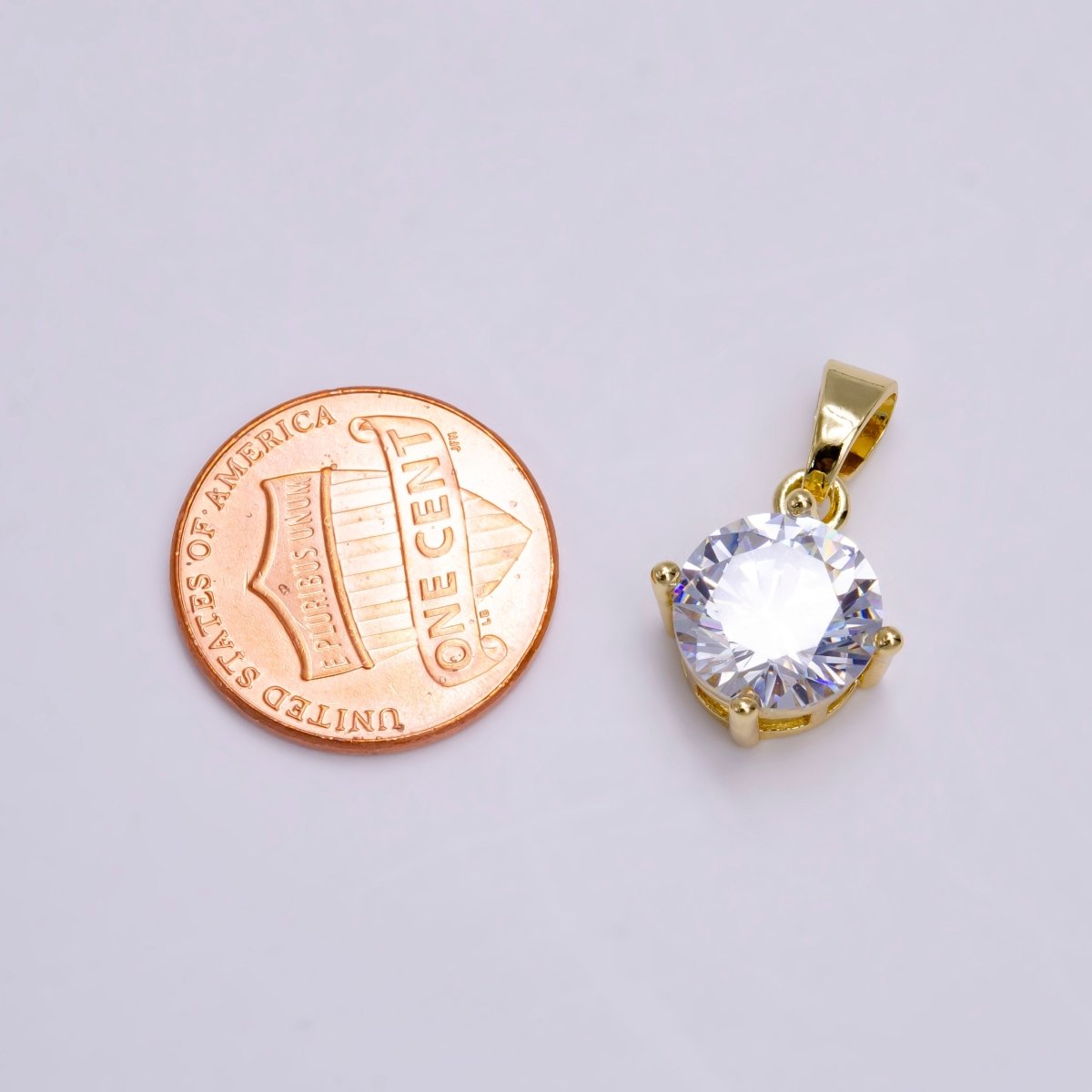 14K Gold plated Clear Round CZ Minimalist Solitaire Pendant | N1455 - DLUXCA