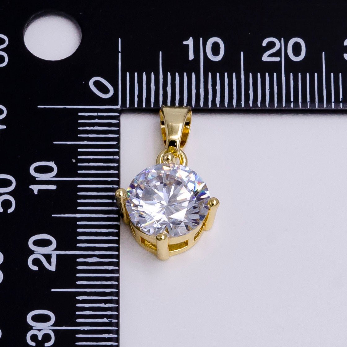 14K Gold plated Clear Round CZ Minimalist Solitaire Pendant | N1455 - DLUXCA