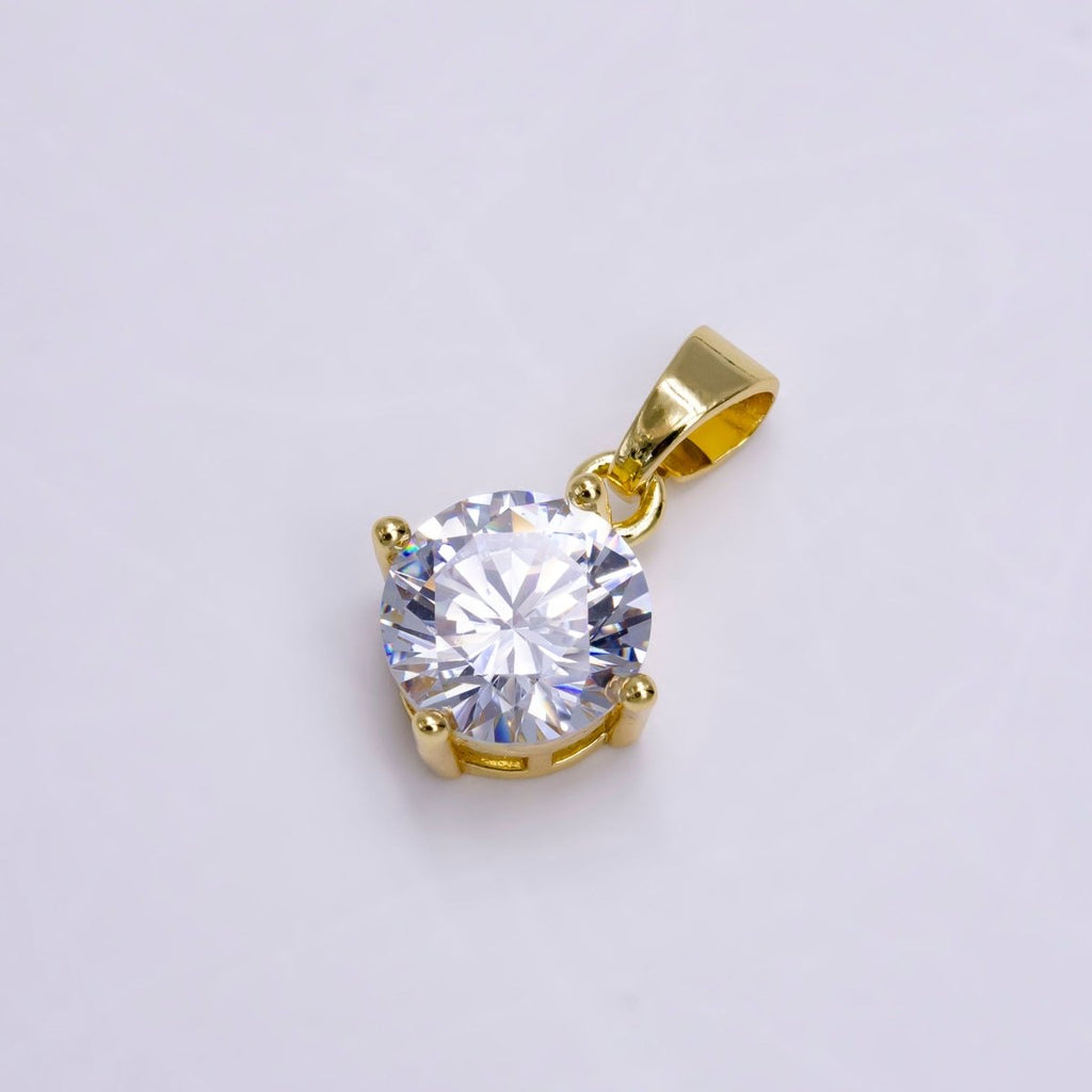 14K Gold plated Clear Round CZ Minimalist Solitaire Pendant | N1455 - DLUXCA