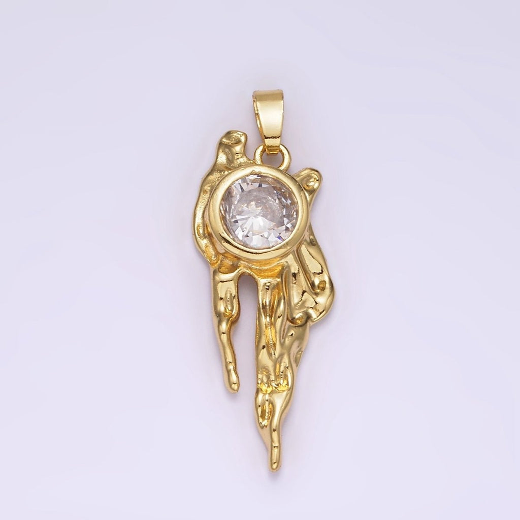 14K Gold plated Clear Round CZ Molten Drip Pendant | N1829 - DLUXCA