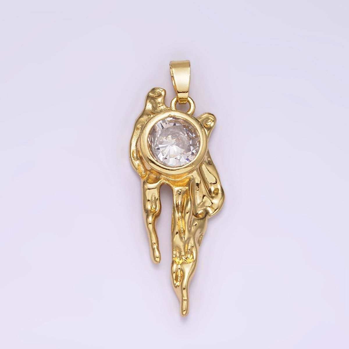 14K Gold plated Clear Round CZ Molten Drip Pendant | N1829 - DLUXCA