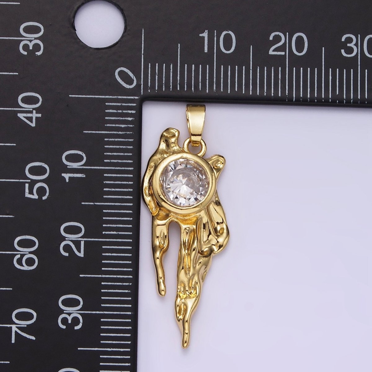 14K Gold plated Clear Round CZ Molten Drip Pendant | N1829 - DLUXCA