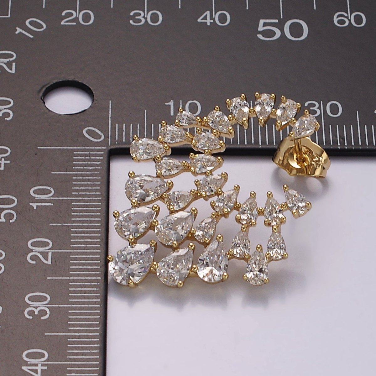 14K Gold plated Clear Teardrop CZ Circular Drop Stud Earrings Set | AE401 - DLUXCA