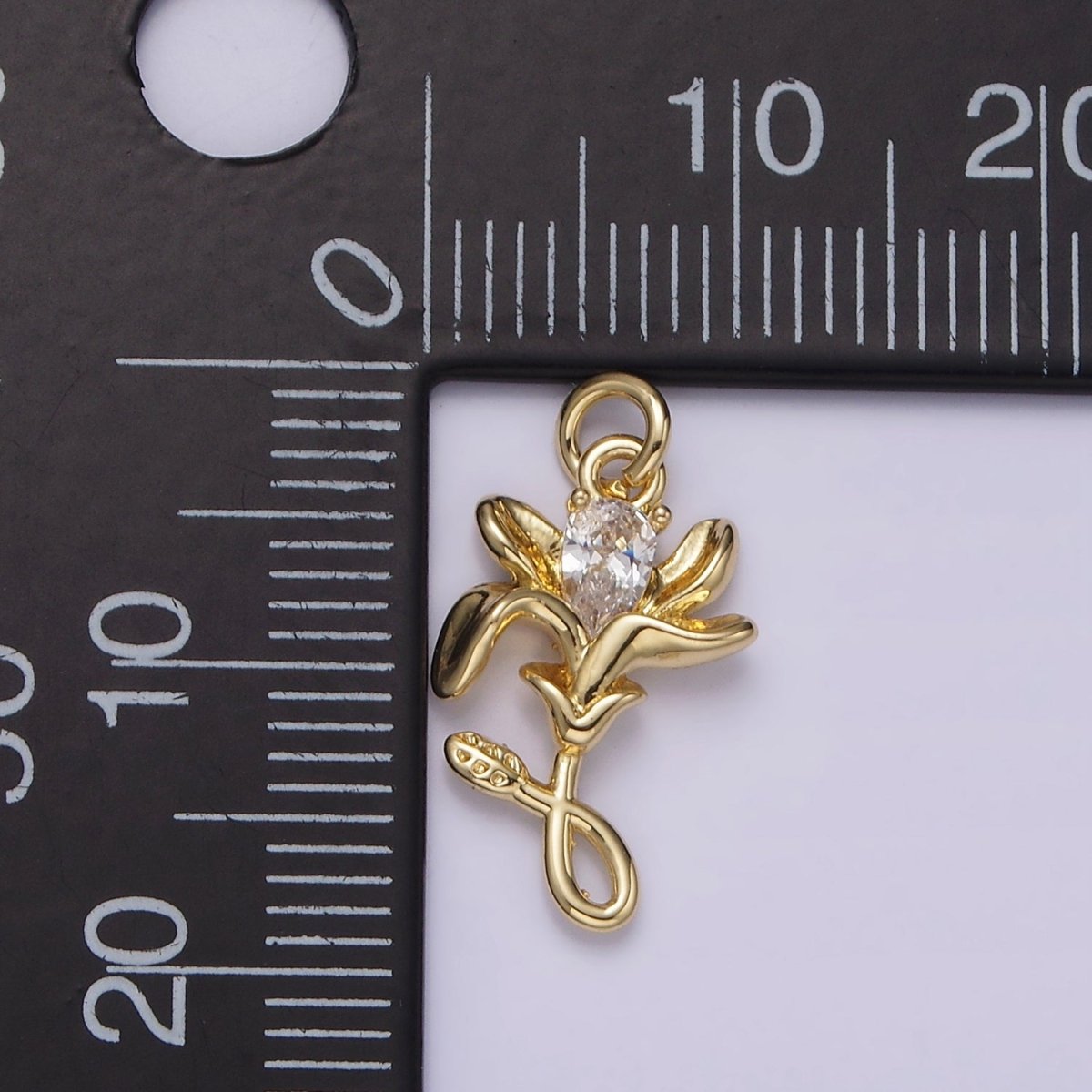 14K Gold plated Clear Teardrop CZ Lily Flower Nature Charm | AG256 - DLUXCA
