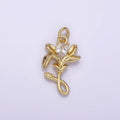 14K Gold plated Clear Teardrop CZ Lily Flower Nature Charm | AG256 - DLUXCA