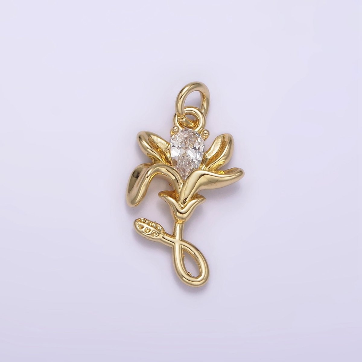 14K Gold plated Clear Teardrop CZ Lily Flower Nature Charm | AG256 - DLUXCA