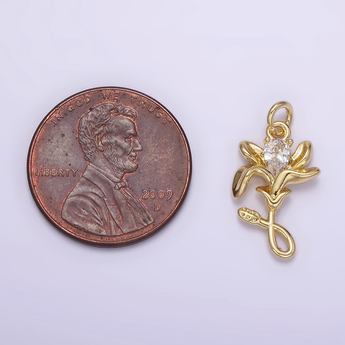 14K Gold plated Clear Teardrop CZ Lily Flower Nature Charm | AG256 - DLUXCA