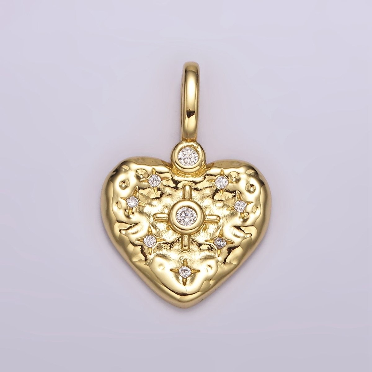 14K Gold plated Clear, Turquoise Celestial Star Hammered Heart Pendant | AH105 AH106 - DLUXCA