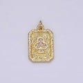 14K Gold plated Clubs Card Micro Paved CZ Hammered Rectangular Tag Charm | AG272 - DLUXCA