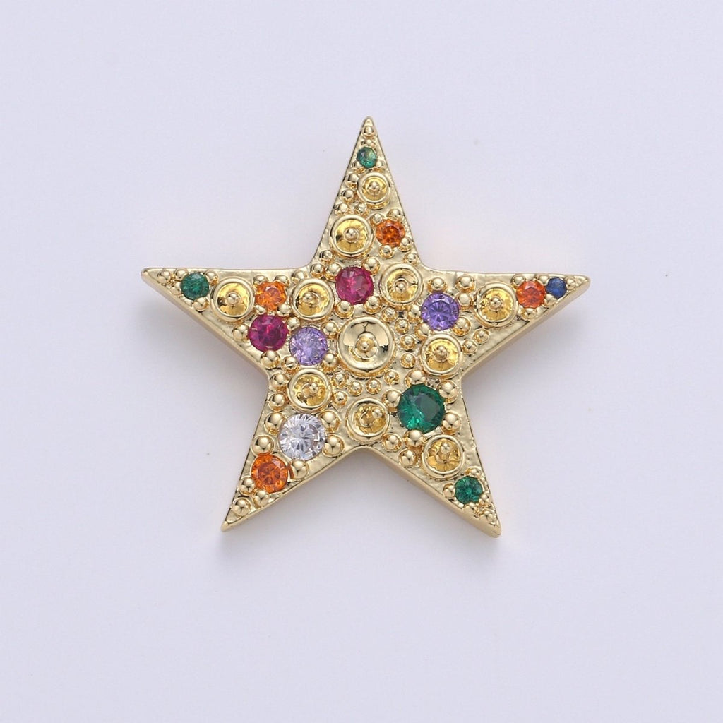 14K Gold plated Colorful Star CZ Pendant, Micro Pave Cubic Zirconia Star Charm, Celestial Charm, Gold Star Charm for Bracelet Necklace Charm J-019 - DLUXCA