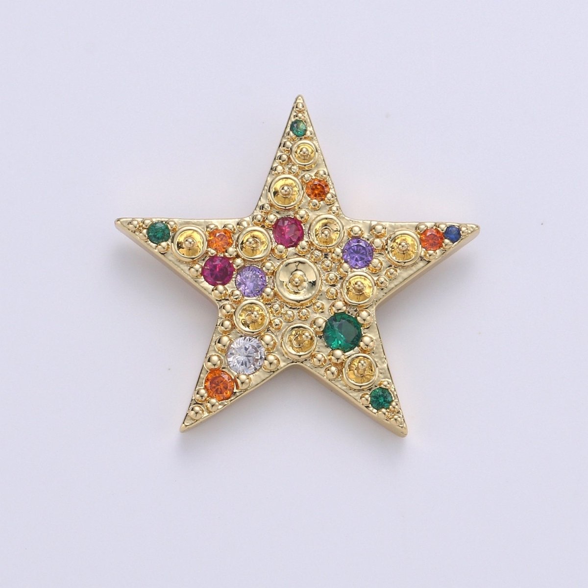 14K Gold plated Colorful Star CZ Pendant, Micro Pave Cubic Zirconia Star Charm, Celestial Charm, Gold Star Charm for Bracelet Necklace Charm J-019 - DLUXCA
