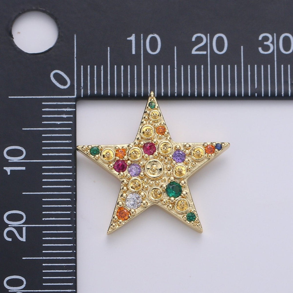14K Gold plated Colorful Star CZ Pendant, Micro Pave Cubic Zirconia Star Charm, Celestial Charm, Gold Star Charm for Bracelet Necklace Charm J-019 - DLUXCA
