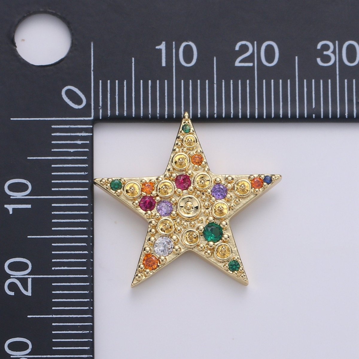 14K Gold plated Colorful Star CZ Pendant, Micro Pave Cubic Zirconia Star Charm, Celestial Charm, Gold Star Charm for Bracelet Necklace Charm J-019 - DLUXCA