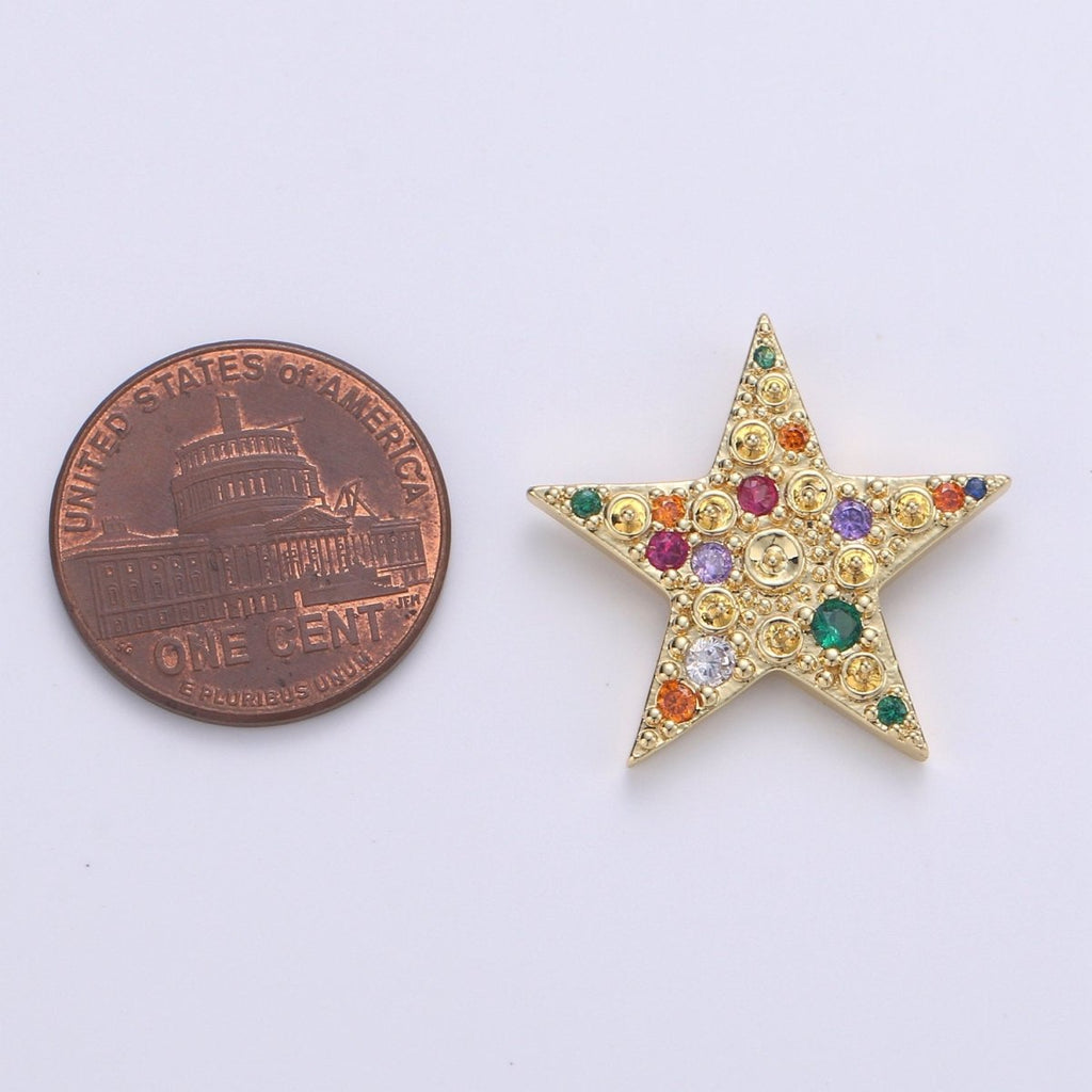 14K Gold plated Colorful Star CZ Pendant, Micro Pave Cubic Zirconia Star Charm, Celestial Charm, Gold Star Charm for Bracelet Necklace Charm J-019 - DLUXCA