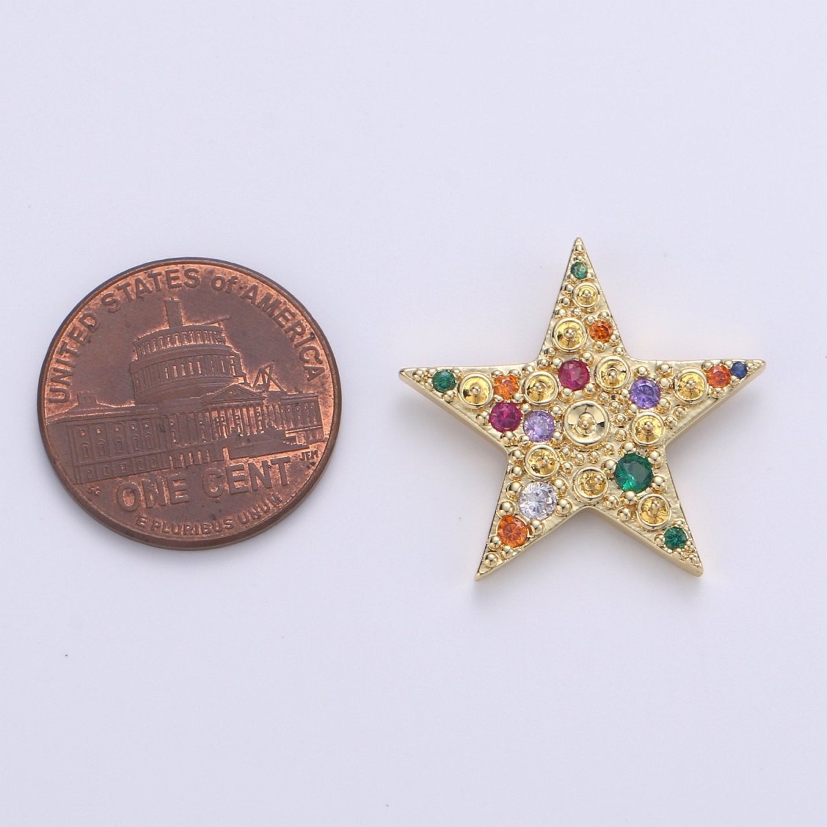 14K Gold plated Colorful Star CZ Pendant, Micro Pave Cubic Zirconia Star Charm, Celestial Charm, Gold Star Charm for Bracelet Necklace Charm J-019 - DLUXCA
