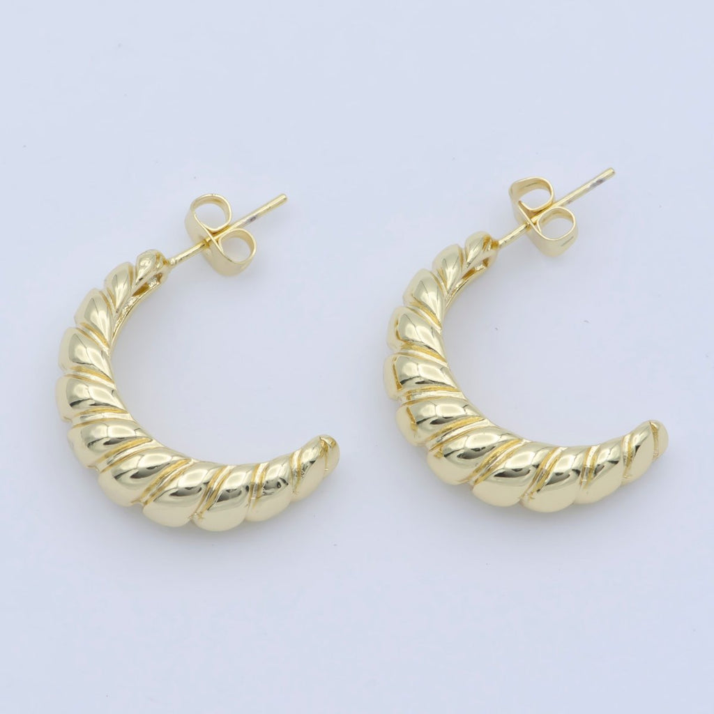 14k Gold plated Croissant Hoop Earrings, Hypoallergenic Posts Bold Style Women Jewelry P-239 - DLUXCA