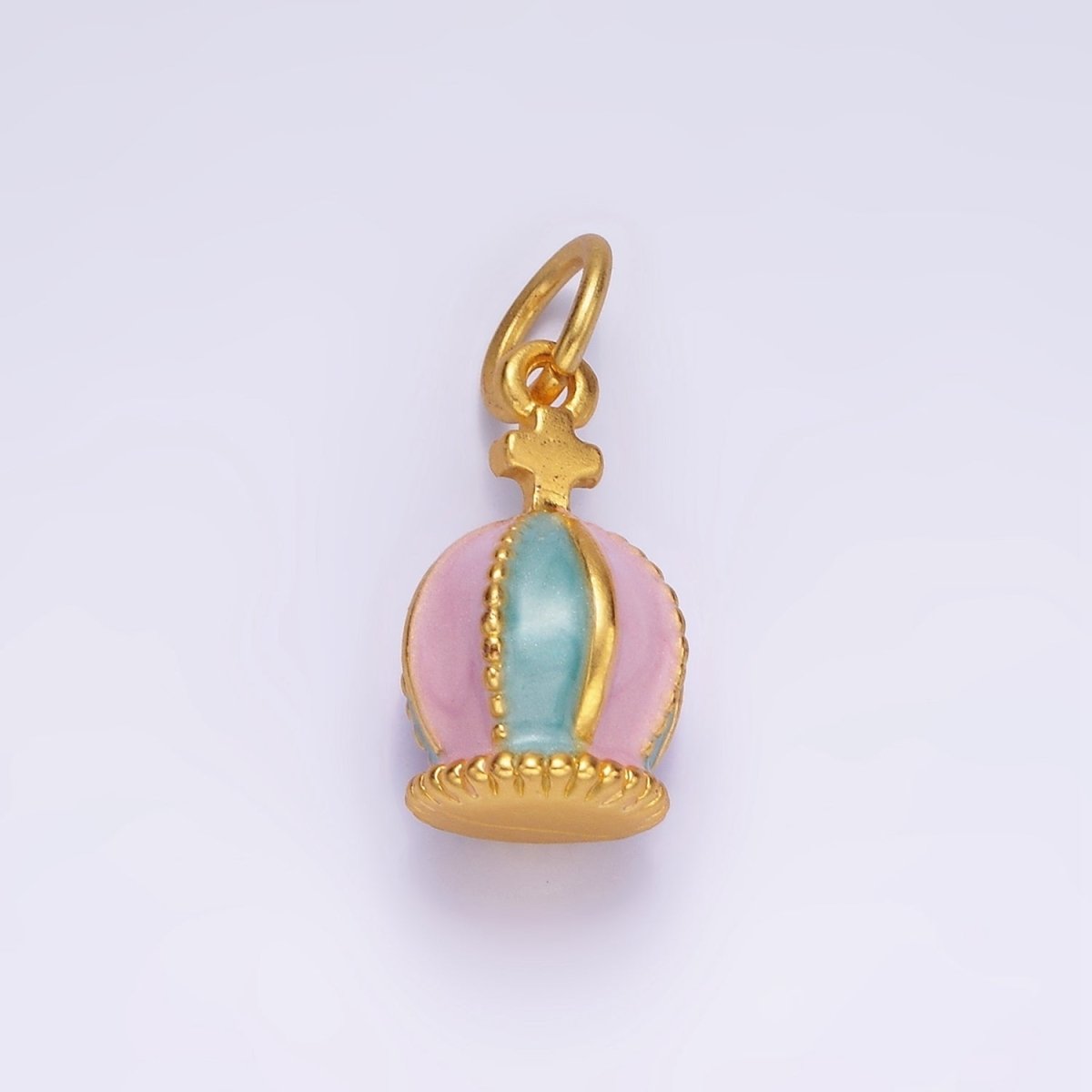 14K Gold plated Cross Royal Coronation Crown Multicolor Pastel Enamel Charm | AG696 - DLUXCA
