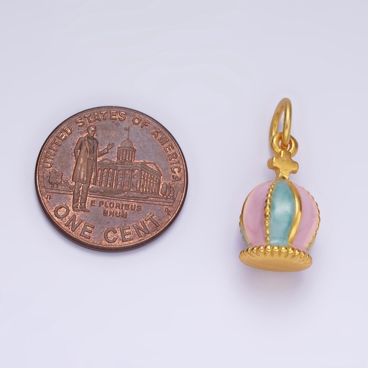 14K Gold plated Cross Royal Coronation Crown Multicolor Pastel Enamel Charm | AG696 - DLUXCA