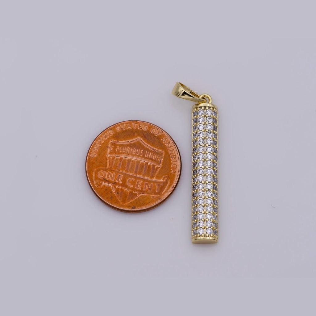 14K Gold plated Crystal Half Round Bar Pendants I-548 - DLUXCA