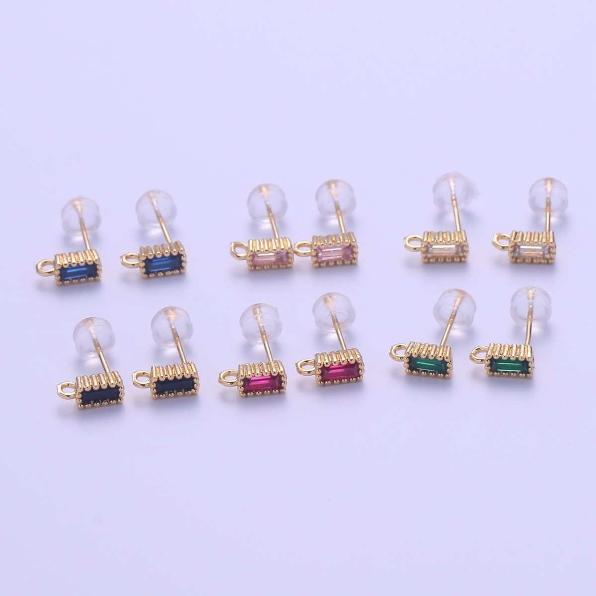 14K Gold plated Crystal Rectangle Studs L-276~L-281