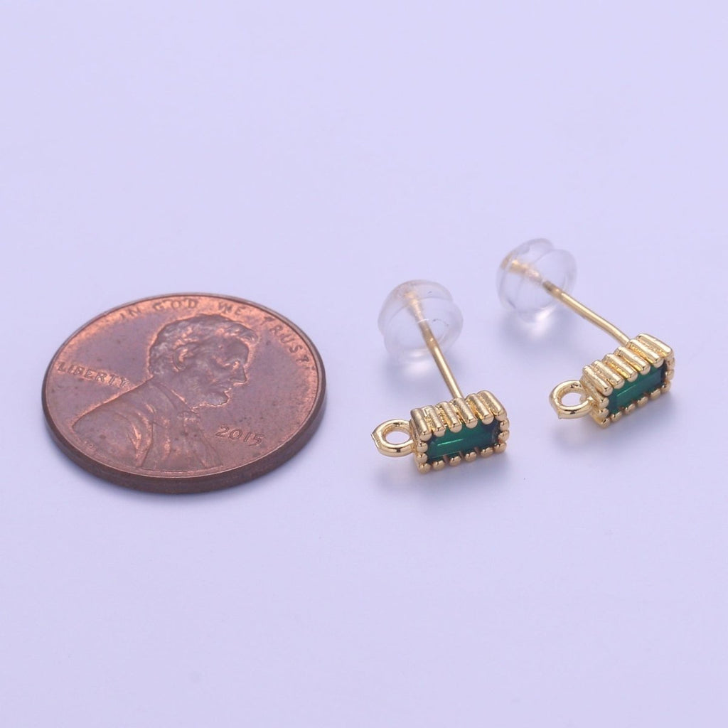 14K Gold plated Crystal Rectangle Studs L-276~L-281