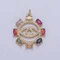 14k Gold plated Cubic Evil Eye Charm Multi Color Cz Eye Pendant N-675 - DLUXCA