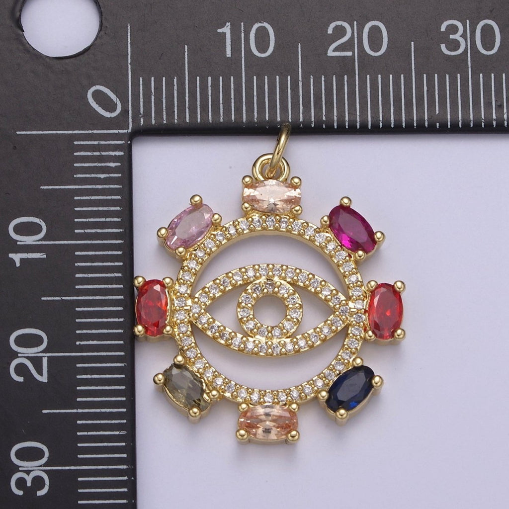 14k Gold plated Cubic Evil Eye Charm Multi Color Cz Eye Pendant N-675 - DLUXCA