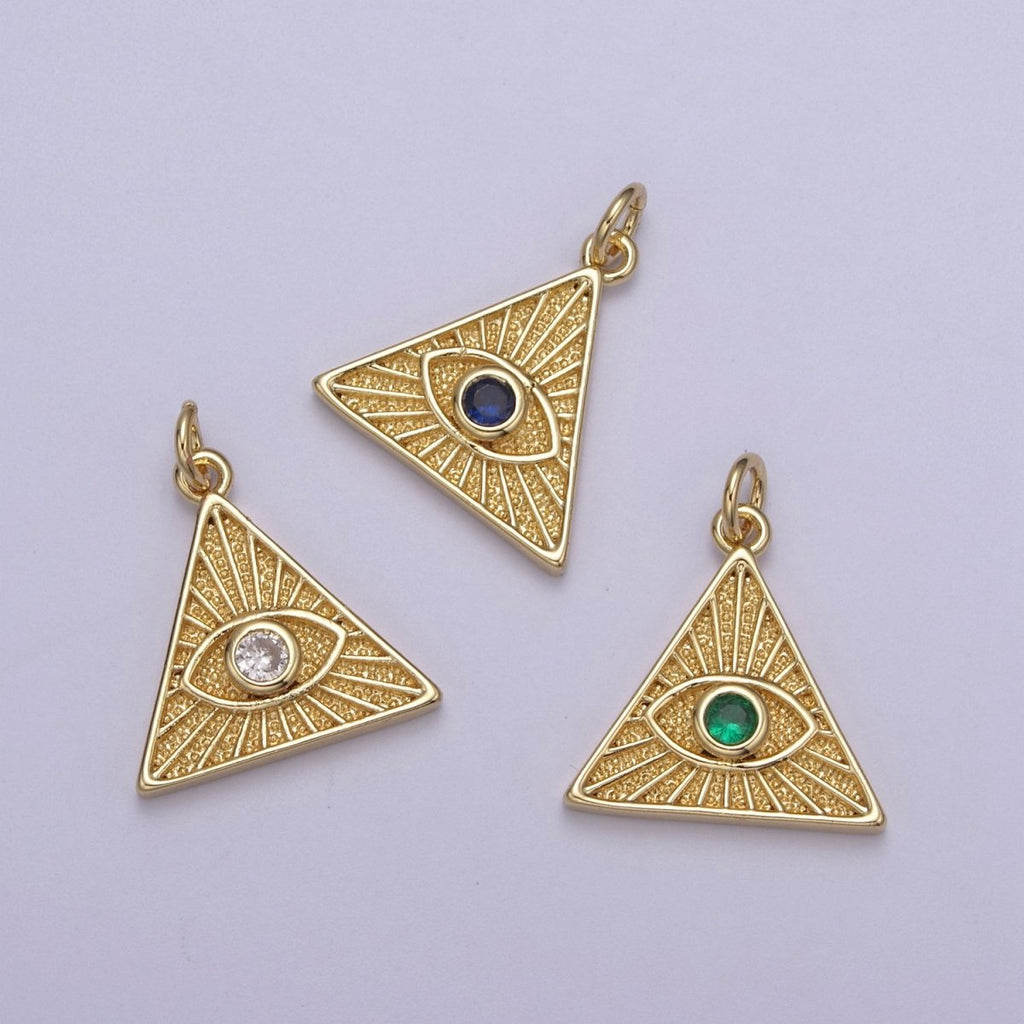 14K Gold plated Cubic Illuminati Eye Charm Pendant Necklace in Triangle Medallion Charm for Bracelet Necklace Earring Supply N-391 N-392 N-393