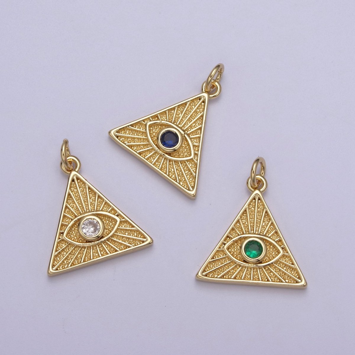 14K Gold plated Cubic Illuminati Eye Charm Pendant Necklace in Triangle Medallion Charm for Bracelet Necklace Earring Supply N-391 N-392 N-393