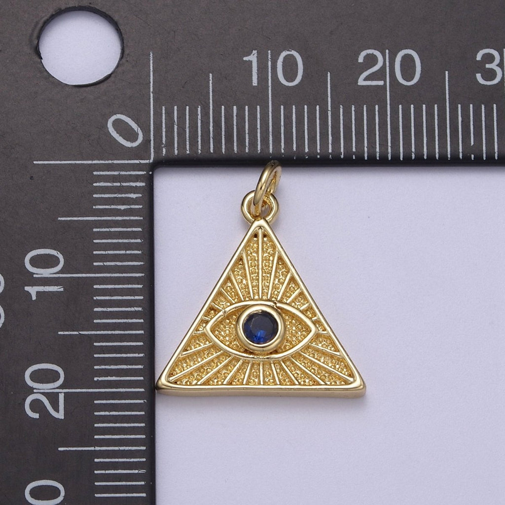 14K Gold plated Cubic Illuminati Eye Charm Pendant Necklace in Triangle Medallion Charm for Bracelet Necklace Earring Supply N-391 N-392 N-393