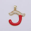 14k Gold plated Cubic Red Eye Snake Pendant, CZ Cluster Pendant, Lucky Charm, Red Enamel Hook CZ Pave Pendant J-053 - DLUXCA