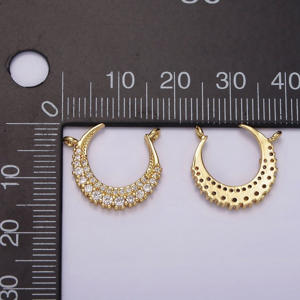 14K Gold plated Curved Celestial Crescent Moon CZ Micro Paved Connector | G126 - DLUXCA