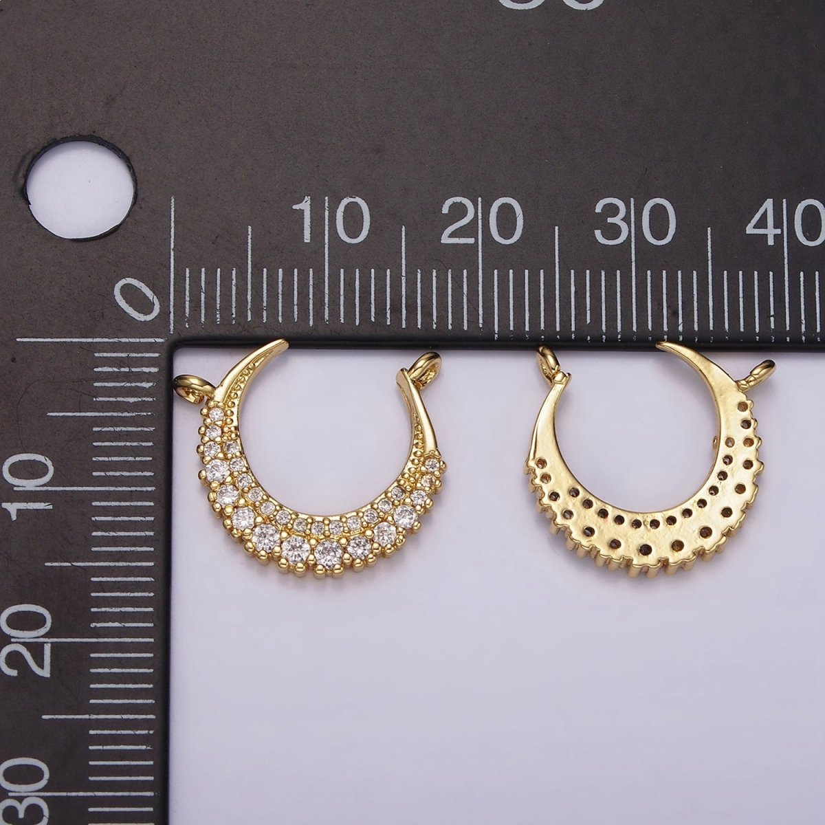 14K Gold plated Curved Celestial Crescent Moon CZ Micro Paved Connector | G126 - DLUXCA